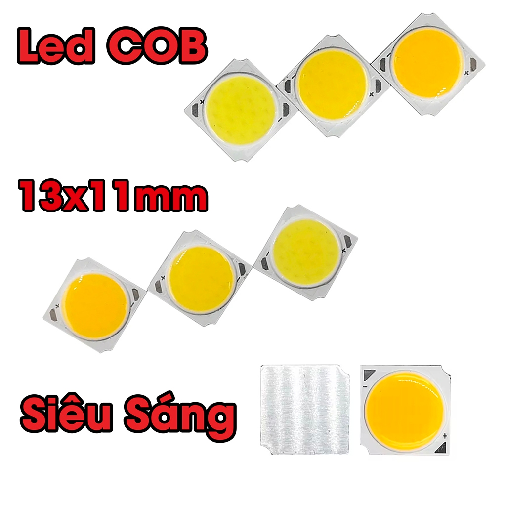 Mắt LED cob 3W 5W 7W 10W | Kích Thước 13x11mm | Ánh Sáng - Trắng - Vàng - Trung Tính