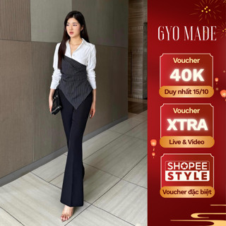 Quần tây ống loe nữ GYOMADE® công sở màu đen/kem chất liệu Bố Hàn duyên dáng cổ điển | GQ002