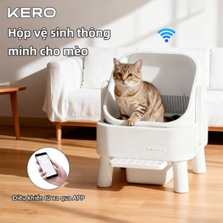  KERO Máy dọn phân mèo tự động thông minh,Ứng dụng điều khiển từ xa cảm biến an toàn tự làm sạch,Thiết kế mở tiện lợi 