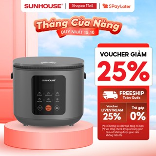 Nồi cơm điện tử 1.5L Sunhouse SHD8825 - 700W, 6 chức năng - Hẹn giờ nấu 24h - Chống dính Daikin 2 lớp - Lòng nồi 1.2mm