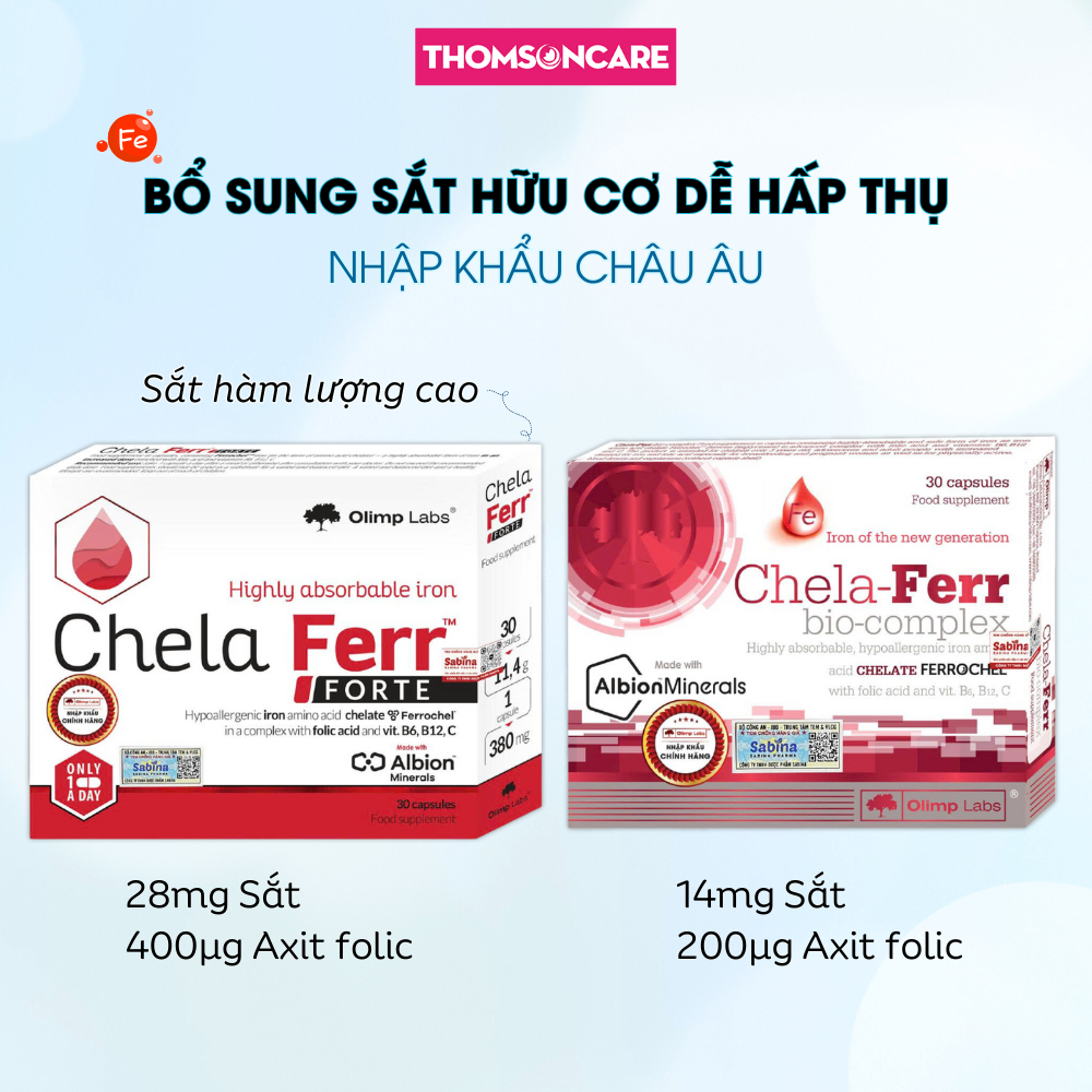 Chela Ferr Forte, Chela Bio Complex bổ sung sắt cho bà bầu - bổ máu từ sắt hữu cơ, Acid Folic - Vitamin cho mẹ