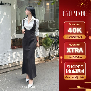 [Mở bán] Đầm yếm dáng dài GYOMADE® chất bố tiêu tôn dáng, có lót thun bên trong, co giãn nhẹ | GV032