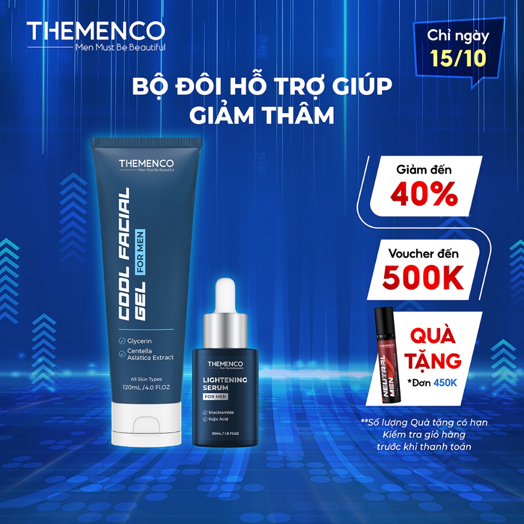 Combo Hỗ Trợ Giúp Giảm Thâm Dành Cho Nam Giới TheMenco Lightening Serum 30ml và Cool Facial Gel 120ml