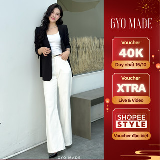 Quần Jean trắng nữ GYOMADE® lưng cao tôn dáng, đứng form, chất cottton co giãn ít | GQ014