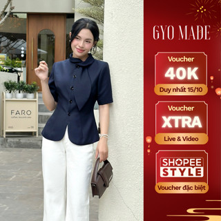 Áo sơ mi kiểu nữ GYOMADE® cổ lá thanh lịch chất liệu chéo gân đứng form dày dặn, may 2 lớp | GA072