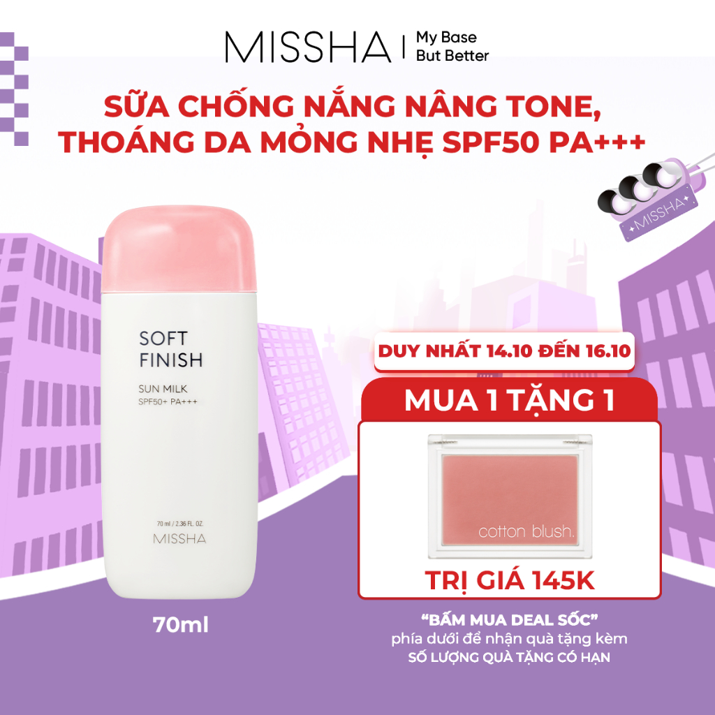 Missha Sữa Chống Nắng Soft Finish Sun Milk SPF50+ PA+++ 70ml Bảo Vệ Da Toàn Diện
