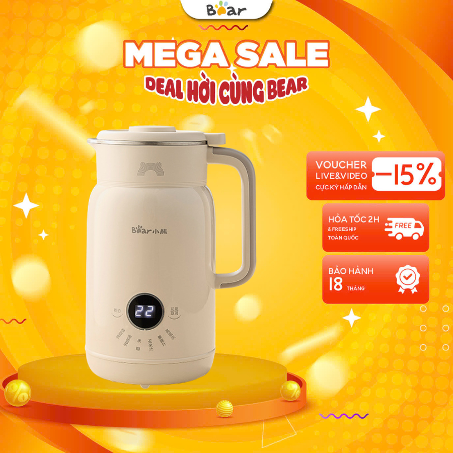Máy Làm Sữa Hạt Mini 0.6L Đa Năng Bear DJJ-H05E3, Nấu Sữa Đậu Nành, Ngũ Cốc, Xay sinh tố-đá, BH 18Th