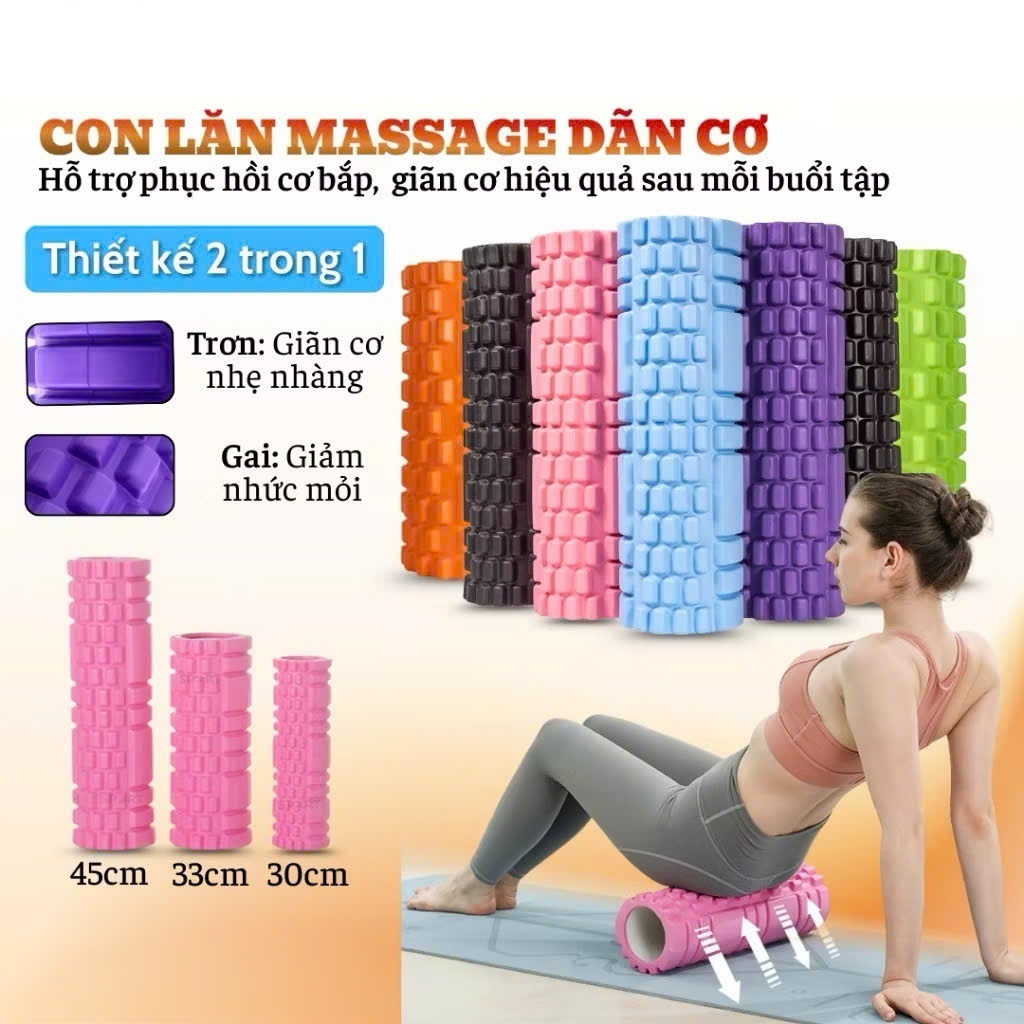 Con lăn(Gai Dẹt) bản 30Cm - 33cm- 45Cm-60Cm Các Màu, xốp massage tập yoga, gym Foam Roller