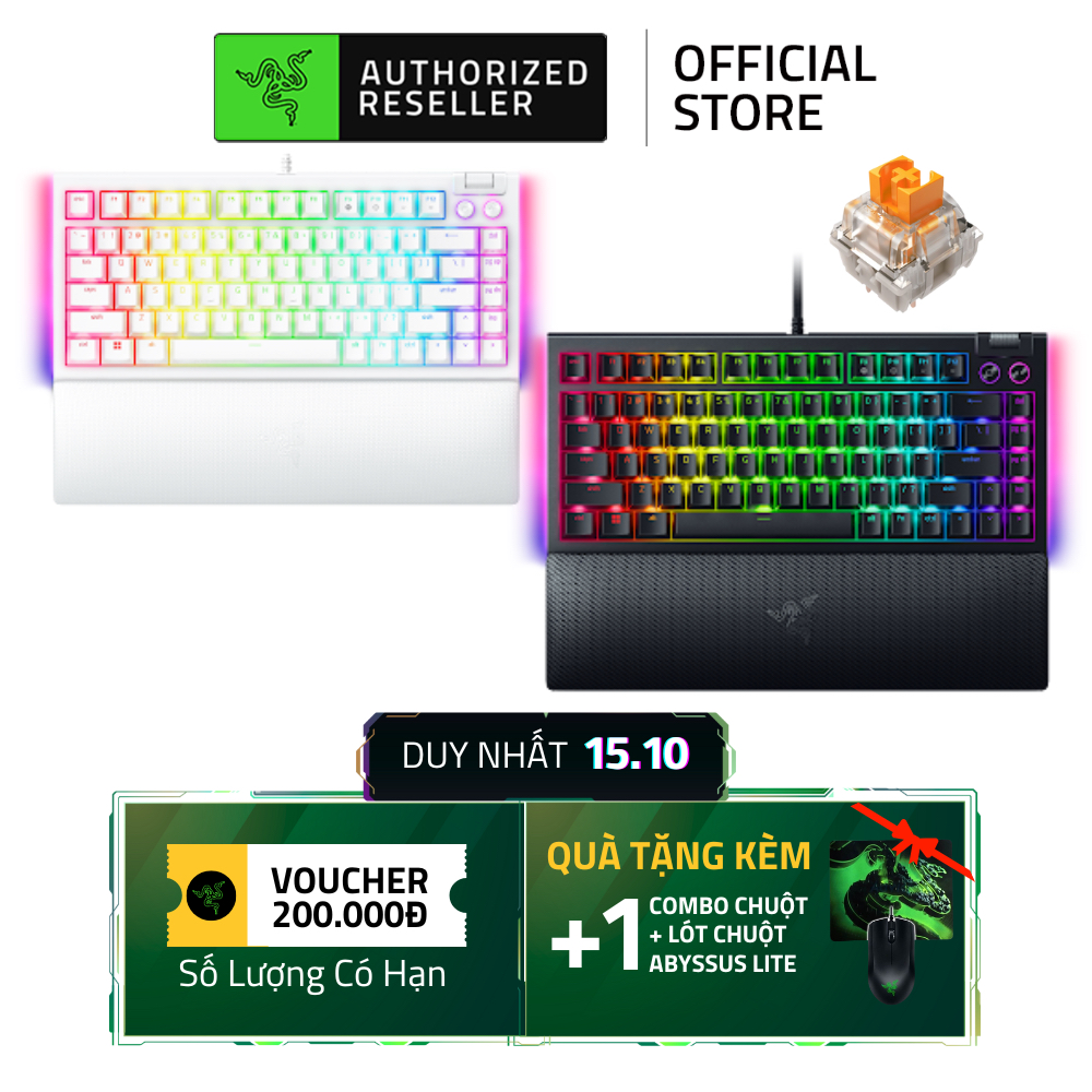 Bàn Phím Gaming Razer BlackWidow V4 75% | Cáp Type-C Tháo Rời | Switch Hotswap | Switch Gen-3  | Multi Function| Led RGB