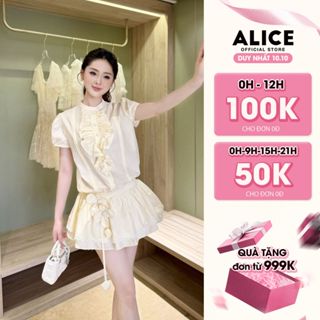 Jumpsuit Nữ Cao Cấp Alice Chất Thô Lụa Kèm Dây Hoa Rời, Áo Cổ Tàu Phối Bèo Ngực, Quần Short Thắt Chun Eo S891