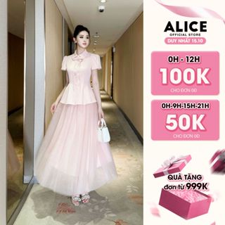 Set Váy Nữ Tiểu Thư Alice, Áo Peplum Ngắn Tay Đính Nơ Ngực Phối Chân Váy Lưới 3 Lớp Xòe Bồng Nữ Tính S892