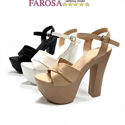 Giày cao gót da lỳ FAROSA  sandal đế đúp 14CM giày cưới hoa hậu giày cô dâu chắc chắn êm chân -C1