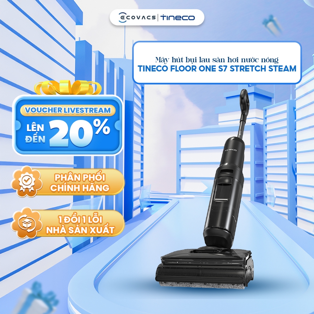 Máy hút bụi lau sàn hơi nước nóng Tineco FLOOR ONE S7 Stretch Steam - 22000Pa - Hoạt động lên đến 80 phút - Gập phẳng