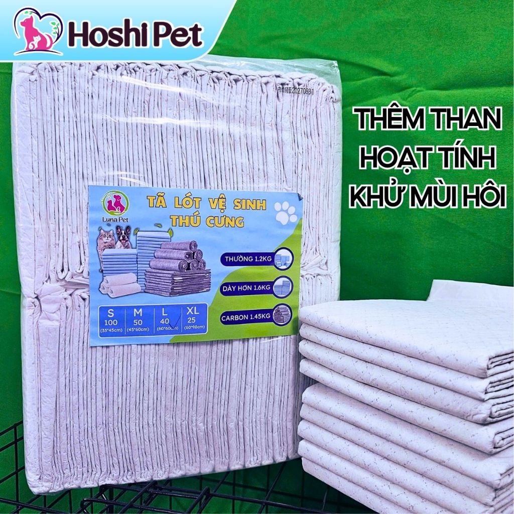 Tã lót cho chó mèo than hoạt tính khử mùi dùng lót chuồng, lót khay vệ sinh cho chó mèo size XL, L, M, S HoShi Pet