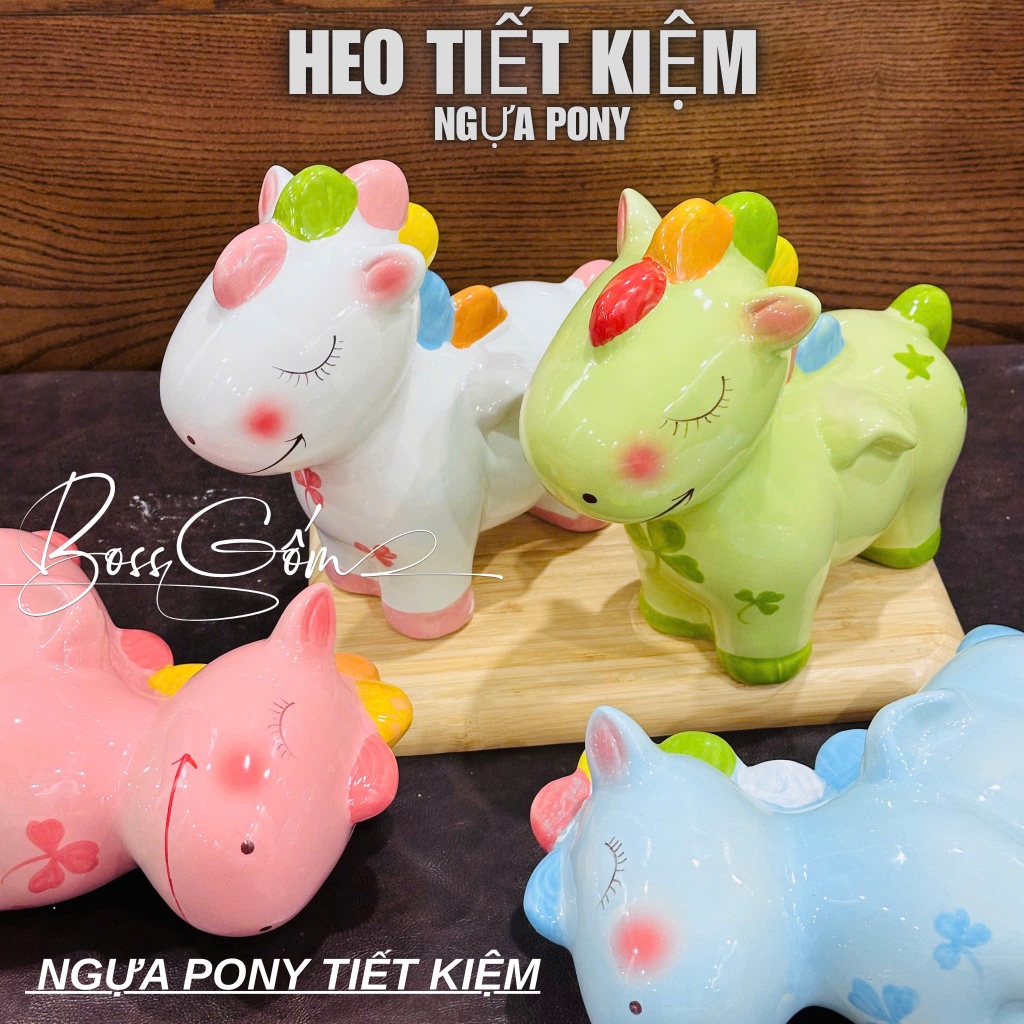 Heo đất tiết kiệm, Lợn đất, Heo sứ, Ống heo tiết kiệm bằng sứ kiểu dáng ngựa PONY siêu dễ thương