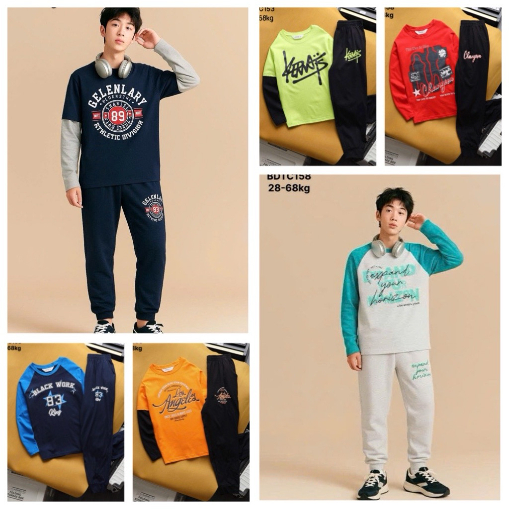 Bộ đồ dài tay bé trai size đại Janeshop, Set đồ bộ thu đông cho bé trai chất thun cotton 27-56kg