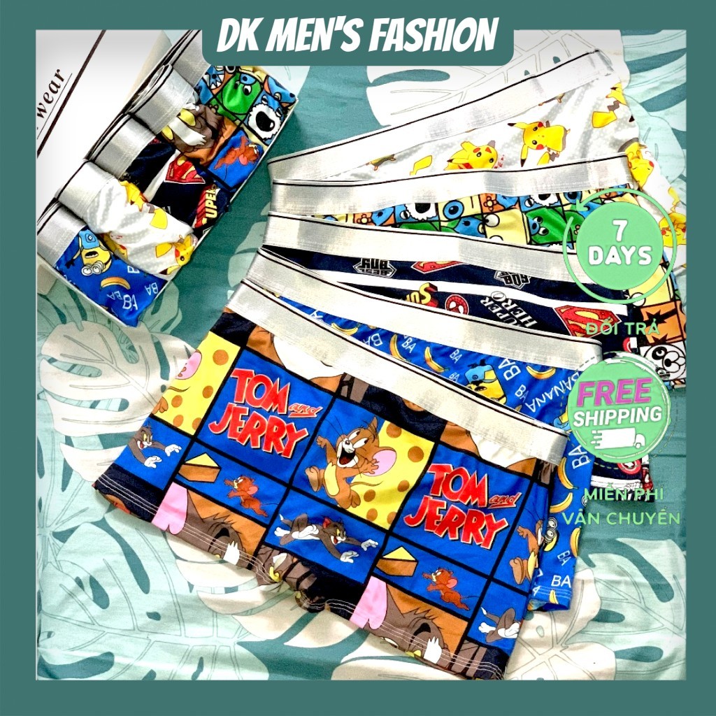 [Giá sốc]Combo 5 quần lót đùi nam thun lạnh cao cấp – họa tiết hoạt hình pikachu, minion, super hero