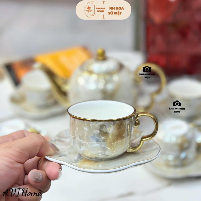 Bộ Ấm Chén Uống Trà Màu Vân Đá Kèm Hộp Làm Quà Tặng Sang Trọng AVIHOME [Y30-1a] | BigBuy360 - bigbuy360.vn