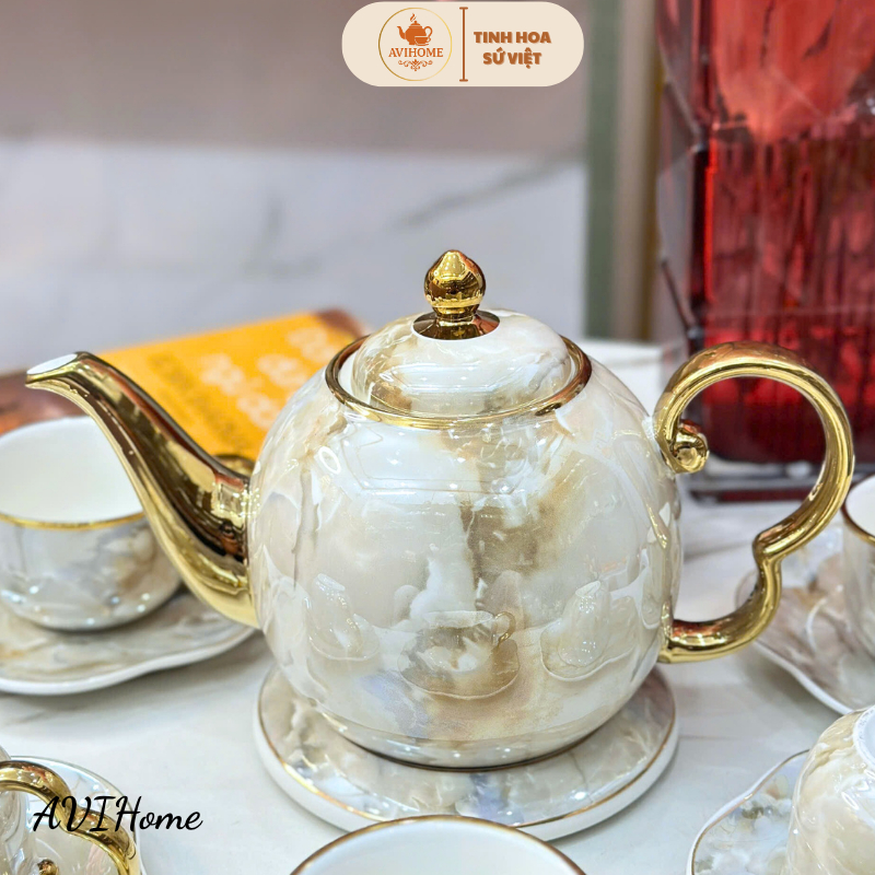 Bộ Ấm Chén Uống Trà Màu Vân Đá Kèm Hộp Làm Quà Tặng Sang Trọng AVIHOME [Y30-1a] | BigBuy360 - bigbuy360.vn