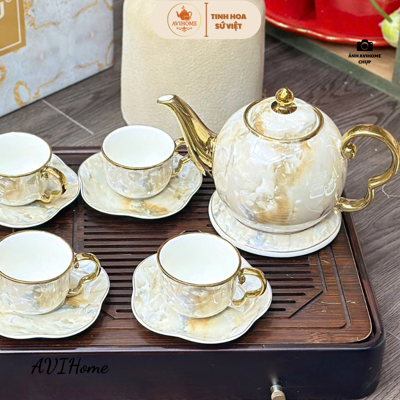 Bộ Ấm Chén Uống Trà Màu Vân Đá Kèm Hộp Làm Quà Tặng Sang Trọng AVIHOME [Y30-1a] | BigBuy360 - bigbuy360.vn