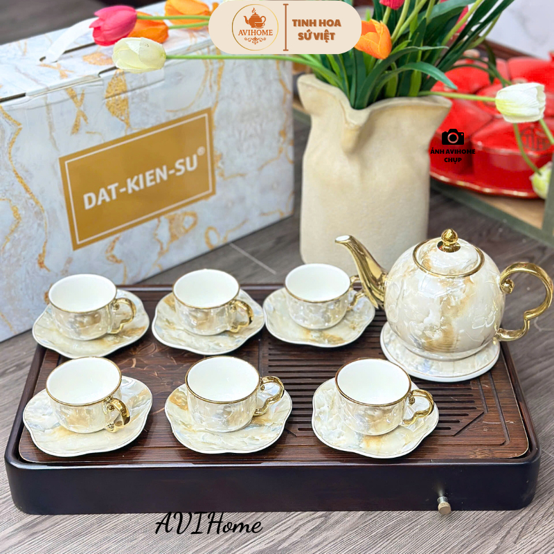 Bộ Ấm Chén Uống Trà Màu Vân Đá Kèm Hộp Làm Quà Tặng Sang Trọng AVIHOME [Y30-1a] | BigBuy360 - bigbuy360.vn