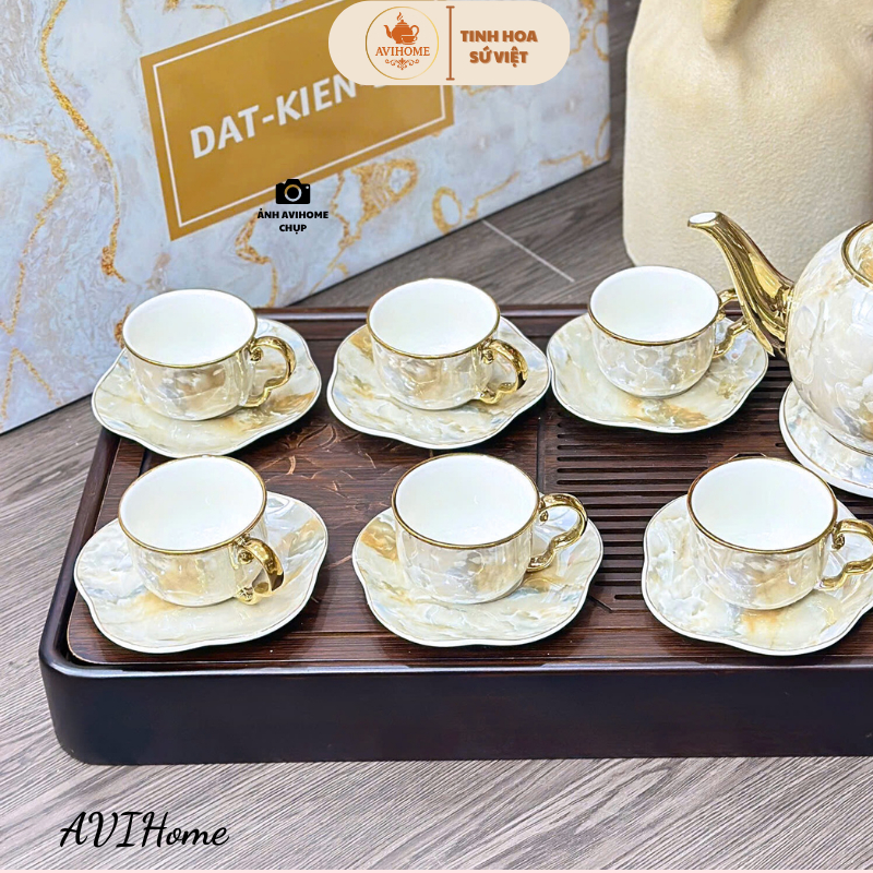 Bộ Ấm Chén Uống Trà Màu Vân Đá Kèm Hộp Làm Quà Tặng Sang Trọng AVIHOME [Y30-1a] | BigBuy360 - bigbuy360.vn