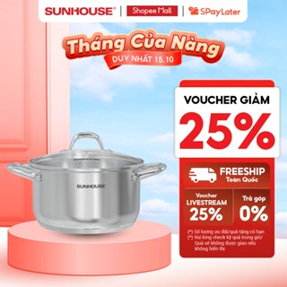 Nồi Inox 3 đáy Sunhouse SHG308- 18/20cm - Vung kính cường lực - Inox an toàn sức khỏe - Dùng mọi loại bếp