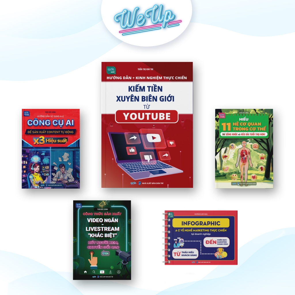 Combo Sách: Kiếm tiền từ Youtube + Công cụ AI  + Sản xuất video ngắn bán hàng  + Infographic Marketing + 11 Hệ cơ quan
