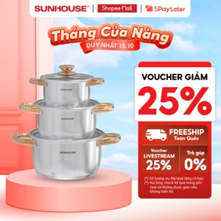 Bộ nồi inox Impact Sunhouse Healthy SHG781E -Gồm 3 nồi 16-20-24cm - Đáy phẳng hoàn hảo - Hiệu suất bắt từ 98%