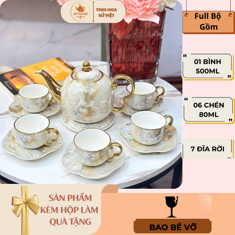 Bộ Ấm Chén Uống Trà Màu Vân Đá Kèm Hộp Làm Quà Tặng Sang Trọng AVIHOME [Y30-1a] | BigBuy360 - bigbuy360.vn