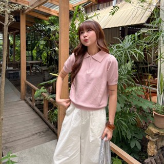 Áo len tay ngắn cổ bẻ phối khoá kéo, áo len polo trơn nhiều màu basic phong cách Hàn Quốc Salavi B398 312