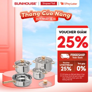 Bộ nồi inox 5 đáy Sunhouse SHG789 - Gồm 3 nồi 1 chảo - Inox cao cấp - Đáy 5 lớp - Dùng mọi loại bếp