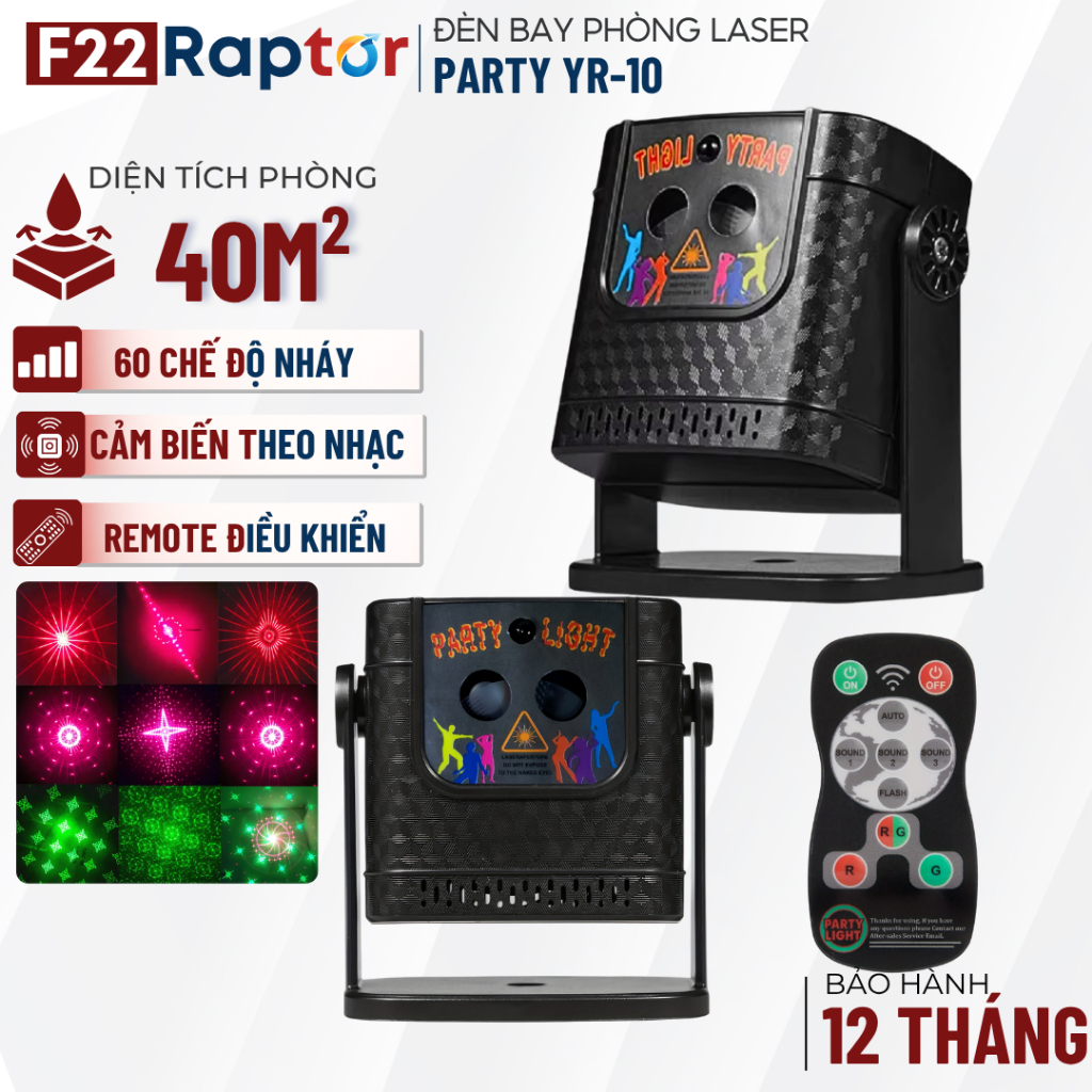  Đèn Laser Party Light YR-10 Ánh Sáng Laze Cảm Ứng Nhạc Bay Phòng Kèm Remote Điều Khiển Từ Xa Cổng USB Tiện Dụng 