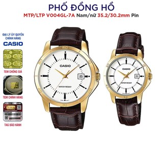  Đồng hồ đôi nam nữ dây da Casio Anh Khuê MTP LTP V004GL-7A 