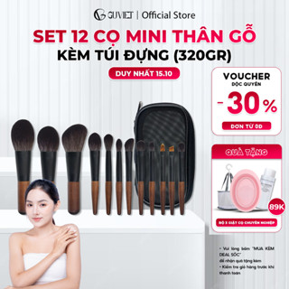 Bộ cọ trang điểm cá nhân gồm 12 cọ thân gỗ chắc chắn kích cỡ mini kèm theo túi đựng tiện lợi