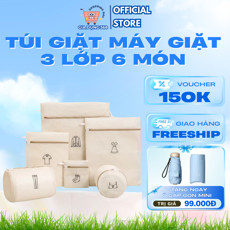 Túi Giặt Đồ Máy Giặt 3 Lớp 6 Món, Túi Giặt Đồ Lót Có Khóa Kéo Giúp Bảo Vệ Tránh Hỏng Co Giãn Quần Áo