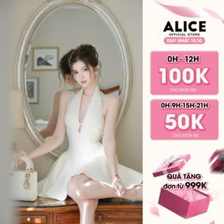 Váy Dự Tiệc Cao Cấp Alice Cổ Yếm Chữ V Sâu Phối Ren Vai, Đầm Ngắn Ôm Eo Khoét Lưng Dáng Chữ A Bông 2 Hông T248