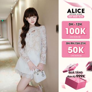 Set Váy Nữ Chất Ren Cao Cấp Alice, Áo Croptop Ren Cổ Khoét Hoa Kèm Chân Váy Tafta Phối Chân Ren Dáng Chữ A S798
