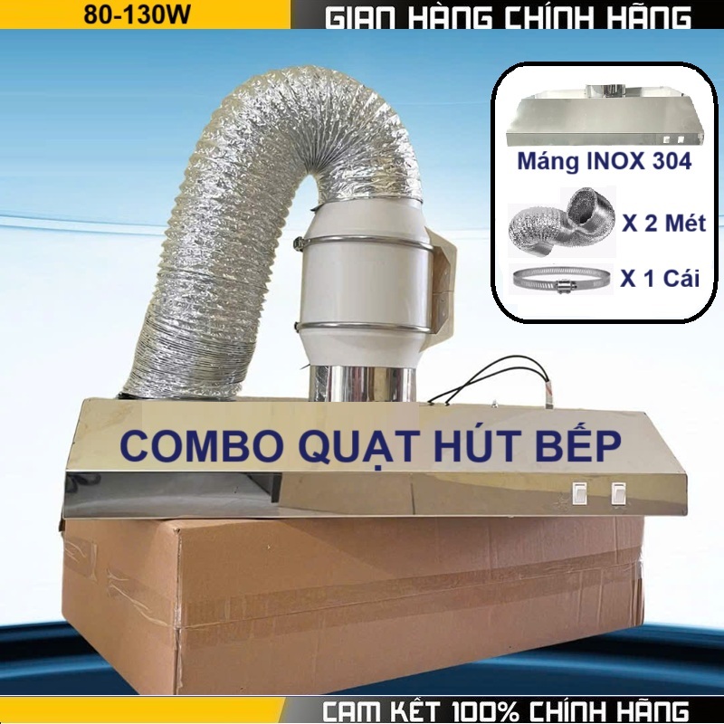 Combo Quạt Thông Gió Hút Mùi Và Máng Hút Mùi Bếp Inox Hút Sạch Mùi Thức Ăn, Dầu Mỡ, Khói Nhanh Chóng