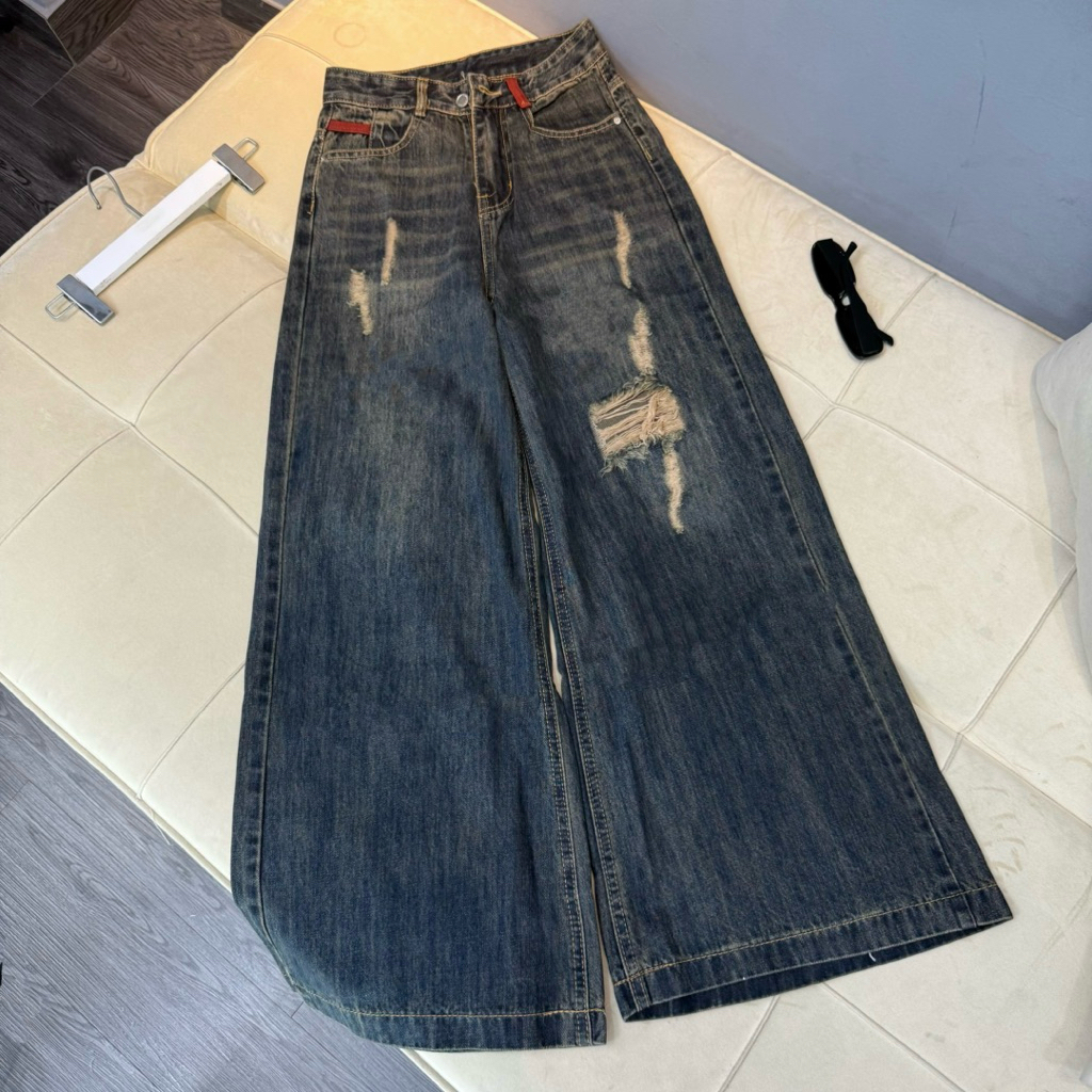 (105cm) Quần jean nữ ống suông loe rộng QC dài size SML Shop Nhí (7359)