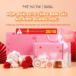 Hộp quà tặng trang điểm 20/10 dành cho bạn gái kèm túi quà, gấu bông, hoa sáp và đèn Menow Bunny Box