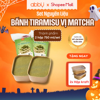 [ABBY - TẶNG HỘP GIẤY] Set làm bánh Tiramisu vị matcha, set nguyên liệu thành phẩm 2 hộp 750ml