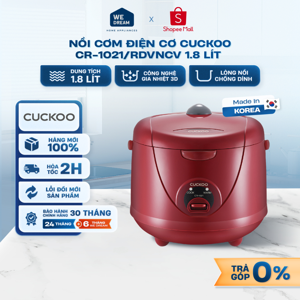 CR-1021/RDVNCV - Nồi Cơm Điện Cơ Cuckoo 1.8 Lít CR-1021/RDVNCV Màu Đỏ - Hàng Chính Hãng, Mới 100%