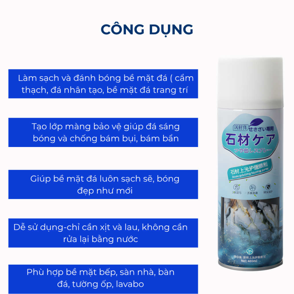 Bình Xịt Làm Sạch & Đánh Bóng Bề Mặt Đá – Chống Bám Bụi, Dưỡng Bóng Cẩm Thạch, Đá Nhân Tạo, Mặt Bếp,