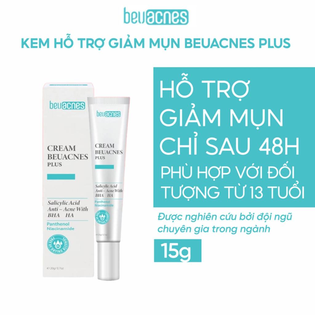 kem giảm mụn nhanh 24h BEUACNES PLUS mụn trứng cá, chiết xuất rau má, hỗ trợ mờ thâm mụn 15g