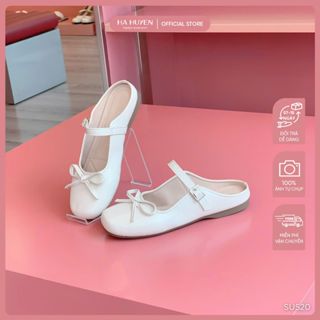  Giày sục bệt nữ HÀ HUYỀN da lì mũi tròn nơ nhí khóa cài - SU520 