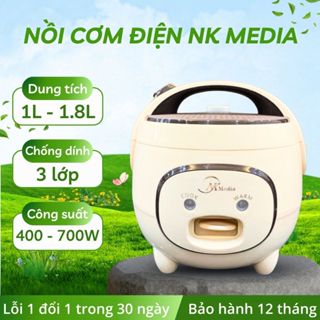 Nồi cơm điện mini NK MEDIA dung tích 1L- 1.8L tiết kiệm điện, chống dính đáy nồi bảo hành 12 tháng