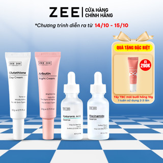 Combo hỗ trợ dưỡng ẩm và làm sáng da gồm: NIACINAMIDE, HYALURONIC ACID, kem dưỡng GLUTATHIONE & ARBUTIN -ZEE ZEE SKINCAR
