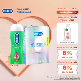 Combo Bao cao su Durex Invisible hộp 16 bao + Gel bôi trơn Durex Massage 2 in 1 200ml/chai