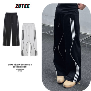  Quần Nỉ 2 Da Sọc Phối Viền ZUTEE Ống Rộng Kiểu Dáng Thể Thao Dáng Suông QS25 